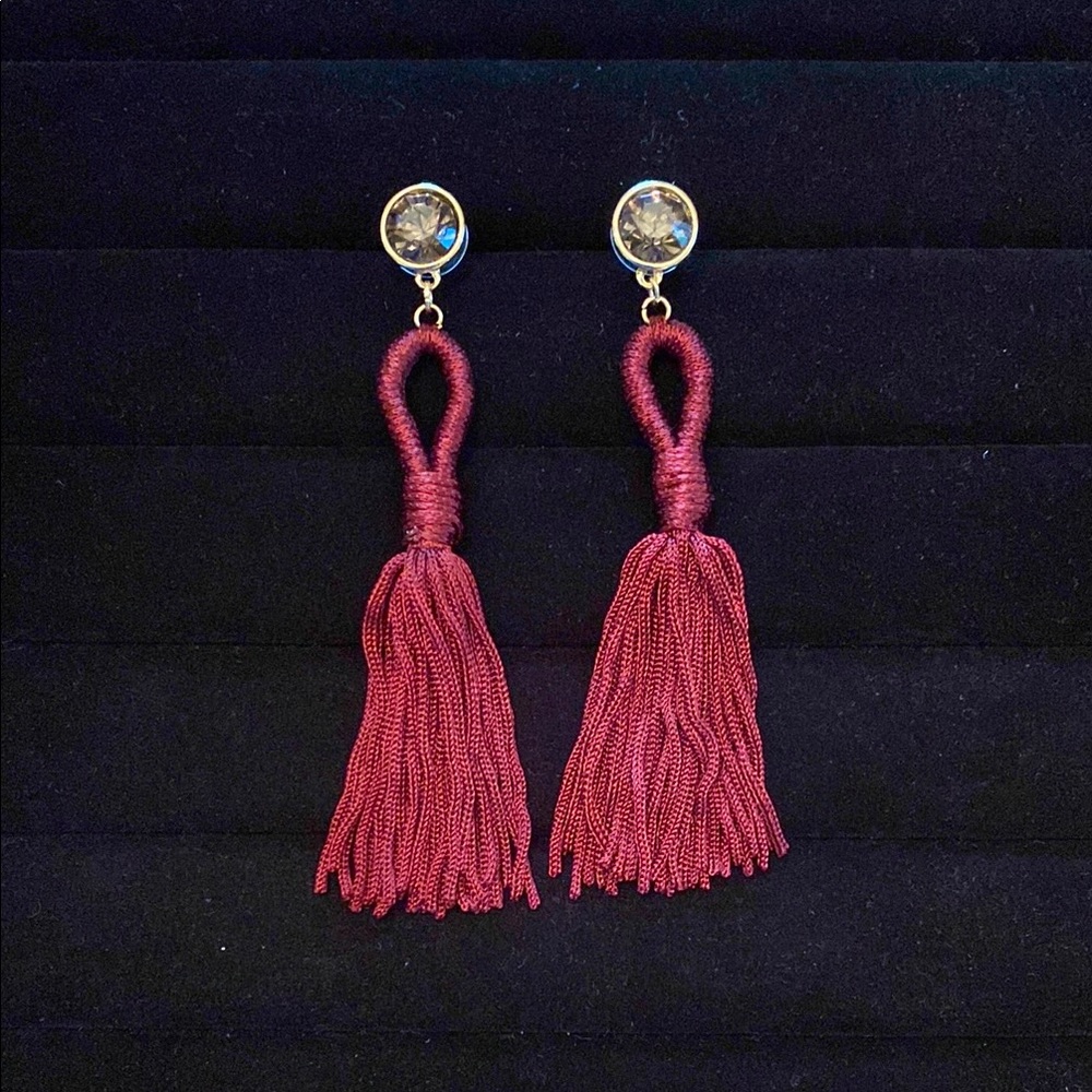 Elegant Burgundy Tassel Earrings